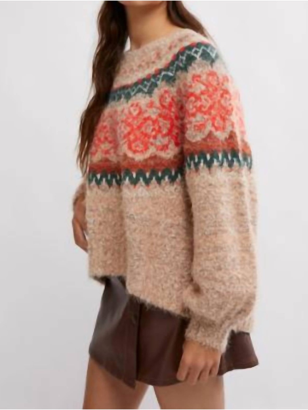 Free People Festive Frost Sweater Size S Eyelash Knit Fair Isle - Picture 10 of 11